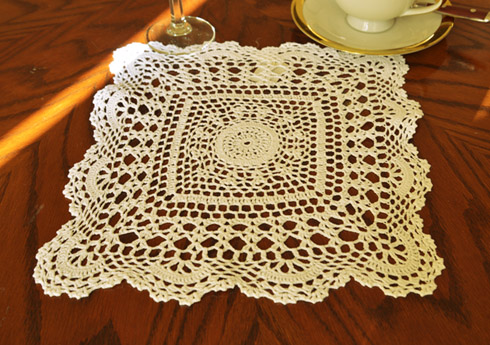 Square Crochet Doilies. 12" square. Wheat color.(2 pieces)